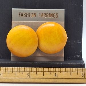 Yellow Circle Wooden Fashion Earrings